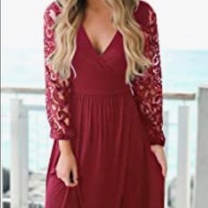 Vintage Long Sleeve Faux Wrap V Neck Maxi Dress